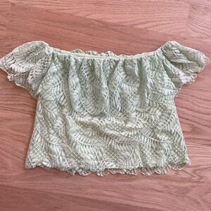Lace Off-Shoulder Top in Mint Green